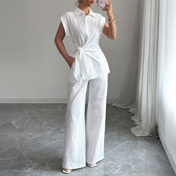 Diyun European And American Elegant Style Shirt Short Sleeve Straight Pants Suit Women's Clothing 2025 Autumn/Winter_ecoleips.com