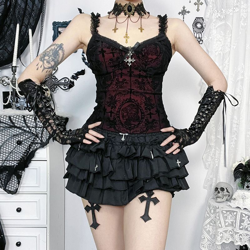 Women's Dark Gothic Style Sexy Camisole Top Slim Fit Versatile Tank Top New 2025 XS25066_ecoleips.com