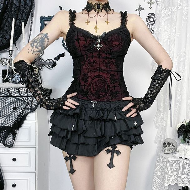 Women's Dark Gothic Style Sexy Camisole Top Slim Fit Versatile Tank Top New 2025 XS25066_ecoleips.com