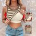 Women's Clothing Fashion Lace Contrast Color Stitching Sleeveless Ribbed Top With Chest Cup_ecoleips.com