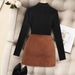 2-piece Autumn Women's Solid Color High-neck Long-sleeve T-shirt And Pleated Short Skirt Casual Two-piece Set, Suitable_ecoleips.com