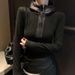 Design Sense Niche Semi-zipper Hooded T-shirt Women's Autumn And Winter Slim And Thin Long-sleeved Bottoming Shirt Sweater_ecoleips.com