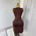 Elegant Sleeveless Knit Dress With Rhinestone Buttons - Bodycon Mini Dress For Women, Slimming High Waist Design, Shimmering Fabric_ecoleips.com