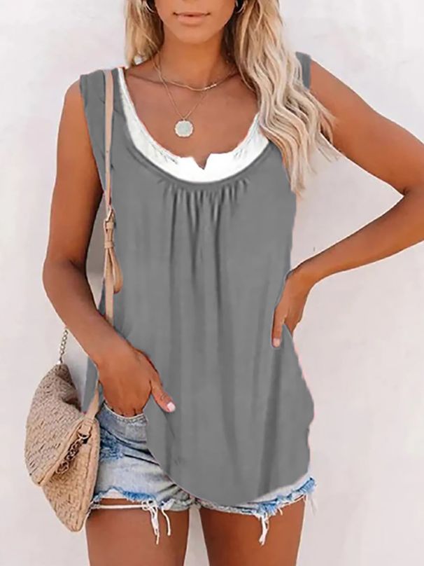 Summer Ladies New Casual Loose Solid Color Patchwork Sleeveless Blouse Knitted Vest Women_ecoleips.com