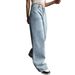 New Cross-border Loose-fitting Floor-length Light Blue Jeans With Vintage Design, Washed Straight High-waisted_ecoleips.com