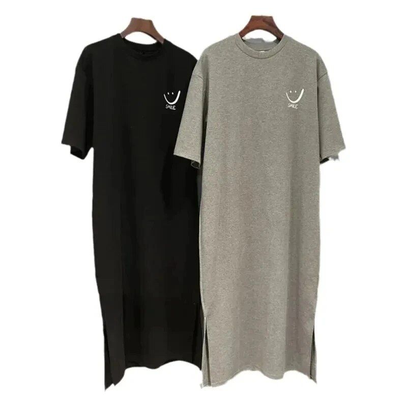 Women's Summer New Short Sleeved T-shirt Dress Loose Mid Length Over Knee Dress_ecoleips.com