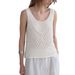 Women's Linen-Look Knitted Vest With Lace Trim, Breathable V-Neck Layered Sleeveless Top For Summer And Vacation_ecoleips.com