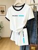 Summer European American Style Women's 2 Piece Set BALANCE Letter Print Casual Short Sleeve Shirt And Shorts_ecoleips.com