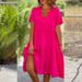 Summer Women's V Neck Casual Dress Sweet Fresh Style Solid Color Large Swing Skirt Dress New Fashion_ecoleips.com
