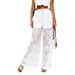 Women's Lace Hollow-Out Wide Leg Pants - Summer Boho Casual Trousers With Floral Embroidery_ecoleips.com