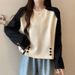 European And American Style Color-blocked Round-neck Sweatshirt Without A Hood For Women, Autumn Versatile Korean_ecoleips.com
