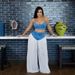 Women's Clothing New Suspender V Neck Vest Pleated Denim Chiffon Trousers Suit_ecoleips.com