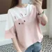 T-shirt Color Blocked Korean Fashion Women's Cute Top Pink Girl Summer Camisetas Ropa De Mujer Blusas 2024 T-shirt_ecoleips.com
