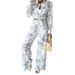 Voya Women's Commuting Temperament Printed Shirt Wide Leg Pants Casual Set In Two Colors To Choose From_ecoleips.com