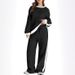 Women's Color Blocked Casual Sportswear Set Loose Fit Wide Leg Pants Two Piece Outfit Autumn Arrival_ecoleips.com