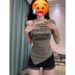 American-style Spicy Girl Letter Print Off-shoulder Short-sleeve T-shirt For Women, Summer Slim-fit, Waist-cinching,_ecoleips.com