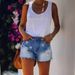 2022 Autumn/Winter New European And American Style Fashion Trend Printed Five-Point Star Ripped Tassel Denim Shorts For_ecoleips.com