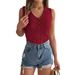 Women’s Clothing Real Shot Of New Summer Solid Color Button V Neck Hollow Sleeveless Top Holiday Sweater_ecoleips.com