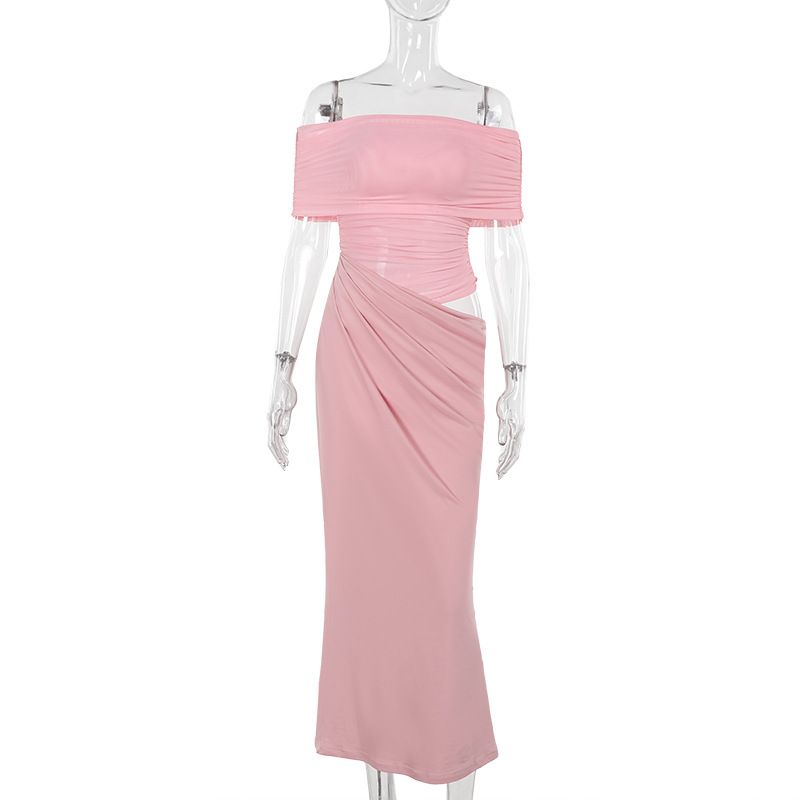Elegant Slim Fit Off-Shoulder Hollow Out Waist Dress For Women Sexy Autumn New Arrival_ecoleips.com