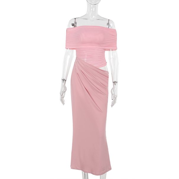 Elegant Slim Fit Off-Shoulder Hollow Out Waist Dress For Women Sexy Autumn New Arrival_ecoleips.com