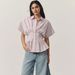 K New Waist Cinching Shirt Casual Versatile Striped Pleated Waist Cinching Slimming Versatile Top_ecoleips.com