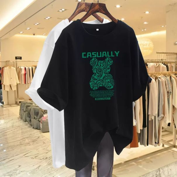 Women's T-shirt Short Sleeves Women Goods Loose Bear Round Neck Cover Buttocks Clothes Ins Trend_ecoleips.com