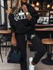 Women's Letter Print Hoodie Set, Long Sleeve Pullover Sweatshirt And Elastic Waist Pants_ecoleips.com