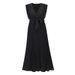 European And American Style Elegant Beach Long Fashion Slim Sexy Ruffle Sleeve Chiffon Pleated Solid Color Dress_ecoleips.com