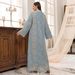 Muslim Dress Women "Elegant Jalabiya Dress With Tassel & Leaf Embroidery – Modest Muslim Long Robe With Mesh Detailing (Blue/White, M-XL)"_ecoleips.com
