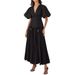 Women's Clothing Casual Solid Color Five Point Sleeves V Neck Lace Up Dress_ecoleips.com