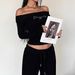 European American Style Women's Sweet Sexy Long Sleeved Cropped off Shoulder Top Rhinestone Embellished Slim Fit Summer Flattering_ecoleips.com