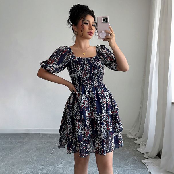 Cross-border European And American Elegant Style Floral Cake Skirt Dress Women's Clothing 2025 Summer Independent_ecoleips.com