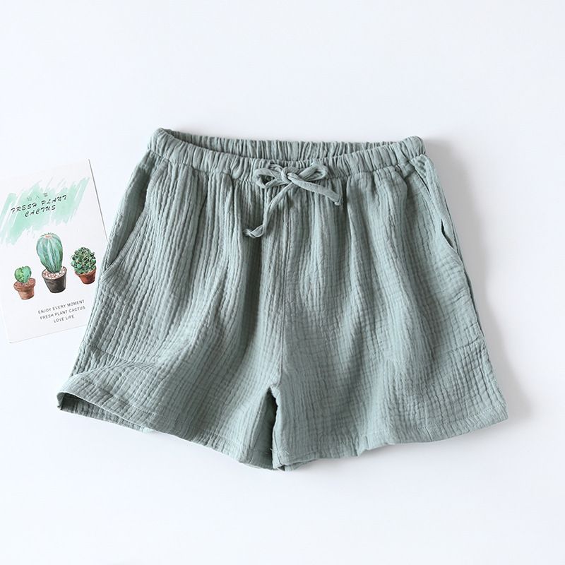 Women's Pajama Shorts 100% Cotton Double-Layer Gauze Sleep Bottoms Beach Shorts Plus Size Thin Lounge Loose Casual Home Pants_ecoleips.com