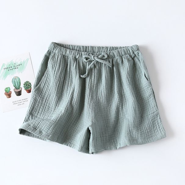 Women's Pajama Shorts 100% Cotton Double-Layer Gauze Sleep Bottoms Beach Shorts Plus Size Thin Lounge Loose Casual Home Pants_ecoleips.com