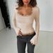 Sexy Long Sleeve Ribbed Lace Trim Blouse - U-Neck Bodycon Top With Bell Sleeves For Women Fashion Trends_ecoleips.com
