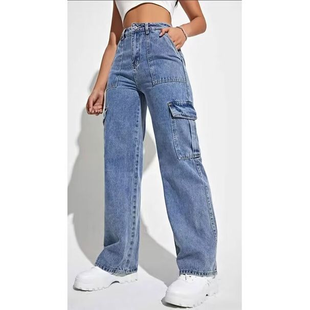 Women's Cargo Pants Stylish Loose Fit Work Pants With Multiple Pockets, Stretch Denim, High Waist, Streetwear Fashion (S-3XL, Blue)_ecoleips.com