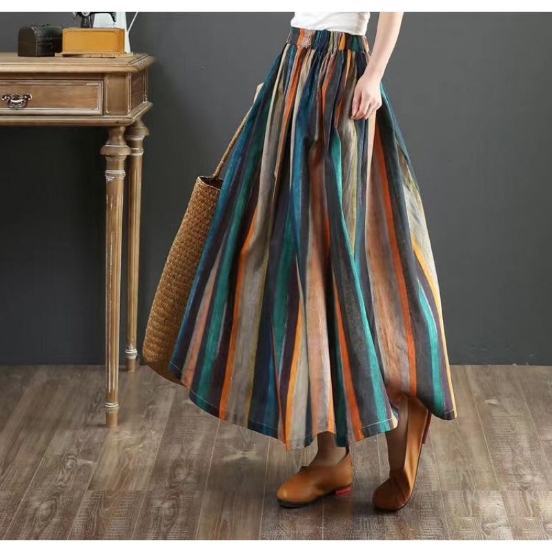 Verve Women's Fashion Ins Style Spring Summer New Versatile A-line Loose Mid-length Pleated Skirt For Women_ecoleips.com