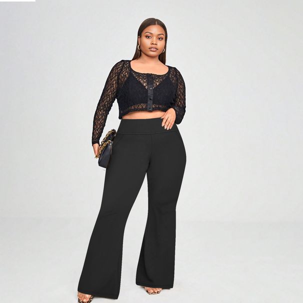 Women's Clothing Large Size High Waist Yoga Pants With Flared Pockets 200 Catties High Elastic Casual Flared Yoga Pants_ecoleips.com
