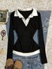 Women's Slim-Fit Long Sleeve Color-Blocked Layered Look T-Shirt - Casual Elegant Style, Comfortable Polyester Blend, S/M/L/XL/XXL_ecoleips.com
