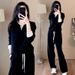 Chic Contrast Trim Tracksuit Set – Long Sleeve Pullover & Slim-Fit Pants (M-3XL, Black) | JackOrdle_ecoleips.com