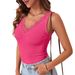 2026 Women Summer V-neck Vest Sleeveless Lace Trim Ribbed Knit Top_ecoleips.com