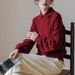 girl 「White Drawing」Wool Retro French Waffle Knit Puff Sleeve New Year Christmas Red Sweater_ecoleips.com