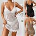 Women's Clothing Women's Short Knitted Sling Deep V Perspective Sexy Hollow Flower Skirt Dress Knitted Beach Dress_ecoleips.com