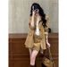 girl Girl Autumn New Elegant Sister Style For Women Short Khaki Color Turn-down Collar Professional Commuting Blazer And Skirt_ecoleips.com