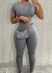 8420 Fashion Casual Solid Color Two-Piece Short Sleeve T-Shirt Slim Fit Long Pants Set Women's Clothing_ecoleips.com