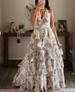 Women Fashion Sexy Deep V Neck Spaghetti Strap Multi Layer Printed Elegant Party Dress Casual Summer Vacation Beach Dress_ecoleips.com