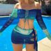 Verve Women's Swimwear 2024 New Color Block Drawstring Long Sleeve Beach Dress Bikini Swimsuit Three-Piece Set_ecoleips.com