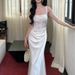 Lace Square Neck Fishtail Dress Women's Slimming A-Line Double Version Elegant Attractive_ecoleips.com