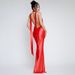 Women Glamorous Floor‑Length Dress With Solid Tone, Deep Plunging V‑Neck, Halter Tie‑Up Straps & Open‑Back Detail_ecoleips.com