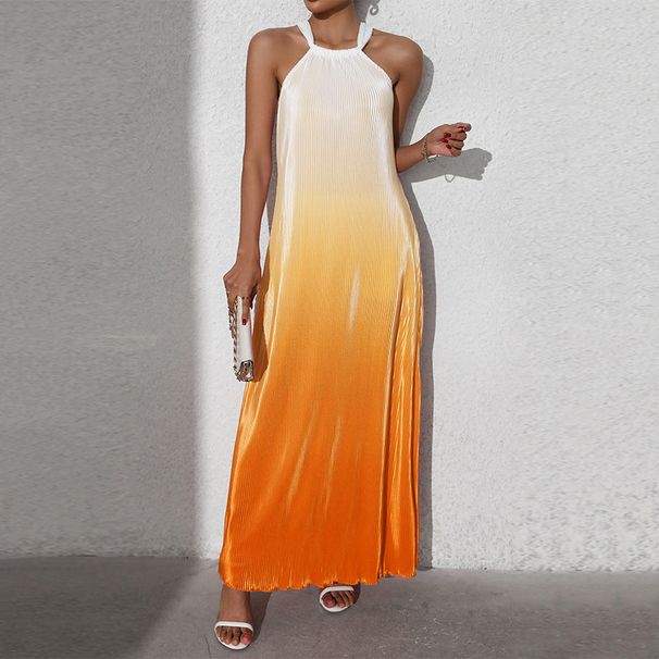 Women's Sexy Backless Halter Neck Midi Dress Sleeveless Gradient A-Line Dress for Summer_ecoleips.com